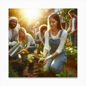 Group Of People Gardening In The Garden Canvas Print