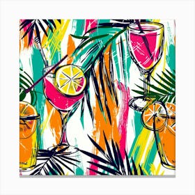 Seamless Pattern With Tropical Drinks Canvas Print
