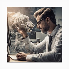 Tiger In The Computer Canvas Print