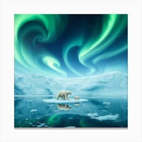 Polar Bears On An Iceberg Under The Northern Lights 1 Canvas Print