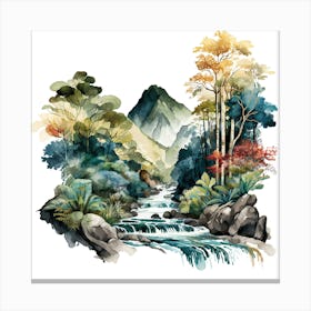 Watercolor Of A Waterfall In The Jungle Canvas Print