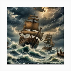 Viking Ships In Storm Canvas Print