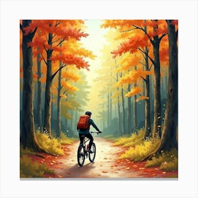 Mountain Bike Through A Vibrant Autumn Forest Watercolor 1 Canvas Print