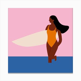 Woman Holding Surfboard Canvas Print