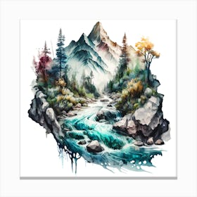 Watercolor Of A Mountain Stream 6 Canvas Print