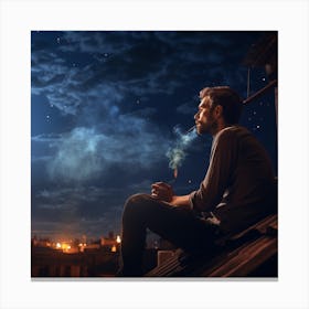Man Smoking A Cigarette At Night Canvas Print
