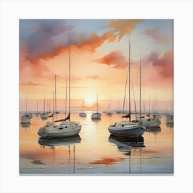 Sailboats At Sunset Art Print 3 Canvas Print