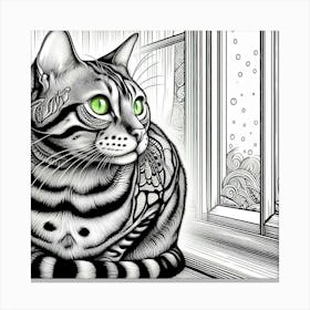 Line Art bengal cat 3 Canvas Print