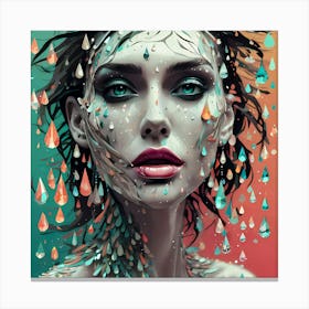 Female Model Surrounded By Abstract Drops Canvas Print