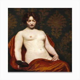 Nude Woman Holding A Mirror Canvas Print