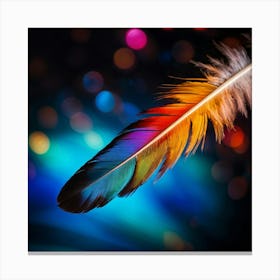 Macro Photography Of A Vibrant Multicolored Feather Featuring Intricate Gradient Details Focus On T Canvas Print