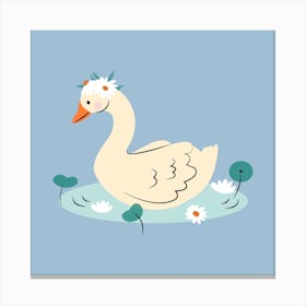 Swan swimming in the lake with reeds 2 Canvas Print