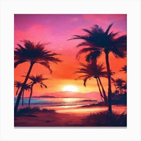 Sunset Palm Trees Canvas Print