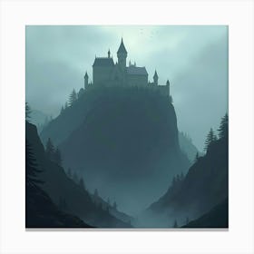 An Ancient Castle On A Cliff, Shrouded In Mist And Mystery 1 Canvas Print