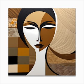 Patchwork Quilting Abstract Face Art with Earthly Tones, American folk quilting art, 1223 Canvas Print