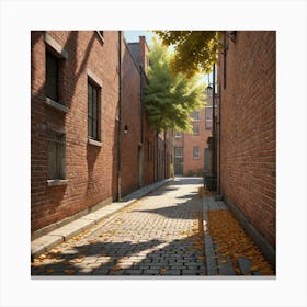 A Quiet Alleyway During The Day With Textured Brick Walls Scattered Leaves And Soft Shadows High Res 3949345501 Canvas Print