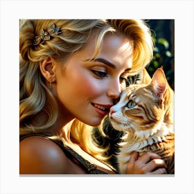 Portrait Of A Woman With A Cat Canvas Print