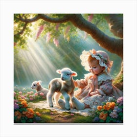 Little Lamb and a girl Canvas Print
