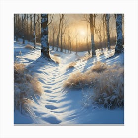 Woodland Track through the White Snow 1 Canvas Print