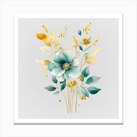 Watercolor Gold And Teal Bouquets 12 Canvas Print