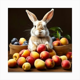 Rabbit With Peaches 1 Canvas Print