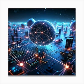 A Vast Network Of Interconnected Spheres Representing The Global Telecom And Finance Connectivity T (1) 2 Canvas Print