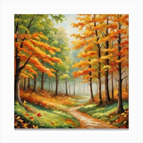 Forest In Autumn In Minimalist Style Square Composition 58 Canvas Print