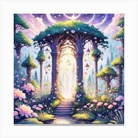 A Fantasy Forest With Twinkling Stars In Pastel Tone Square Composition 70 Canvas Print