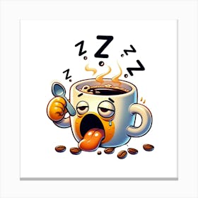 Funny Tired Coffee Mug Snoring Canvas Print