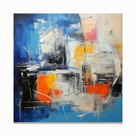 Abstract Blue & Orange Painting Textured Brushstrokes Canvas Print