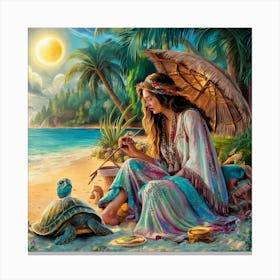 Woman With A Turtle Canvas Print