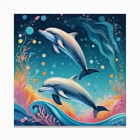 Dolphins In The Sea 4 Canvas Print