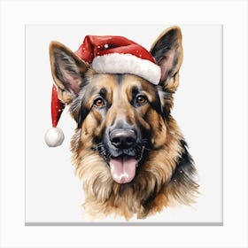 German Shepherd Dog In Santa Hat Canvas Print