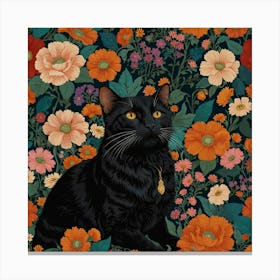 Black Cat In Flowers 3 Canvas Print