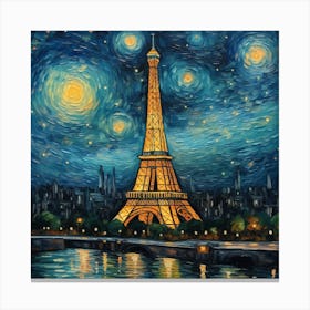 Starry Night At The Eiffel Tower Canvas Print