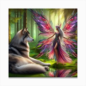 Fairy And Wolf  Canvas Print