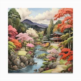 Kairakuen Gardens Japan Painting 2 Art Print 2 1 Canvas Print