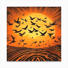 Birds In Flight At Sunset Canvas Print