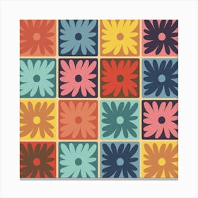 Retro Abstract 70s Flowers Squares Canvas Print