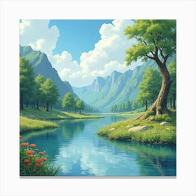 Noble Prince In A Watercolor Majestic River 1 Canvas Print