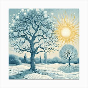 Winter Scene With Trees And Sun Canvas Print