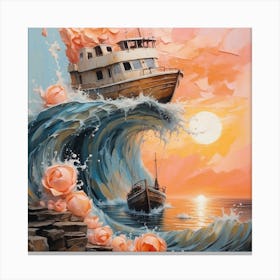 Roses On The Waves Canvas Print