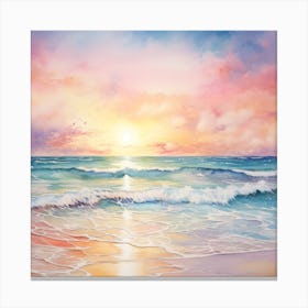Whimsical Pastel Watercolour Beach Sunset Canvas Print