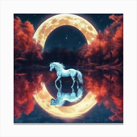 White Horse In The Moonlight Canvas Print