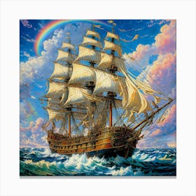 Sailing Ship With Rainbow Canvas Print