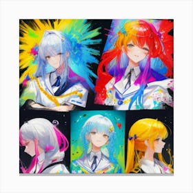 Anime Girl With Colorful Hair Canvas Print