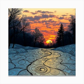 Ice Road At Sunset Canvas Print