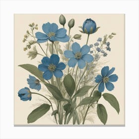 Blue Flowers Farmhouse Botanical Art Print 1 Canvas Print