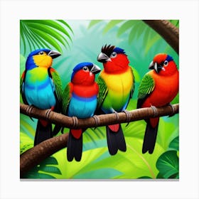Colorful Birds In The Jungle Canvas Print
