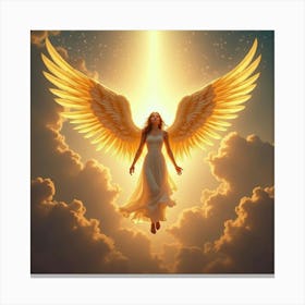 A Radiant Angel Descending From The Heavens With Golden Wings 1 Canvas Print